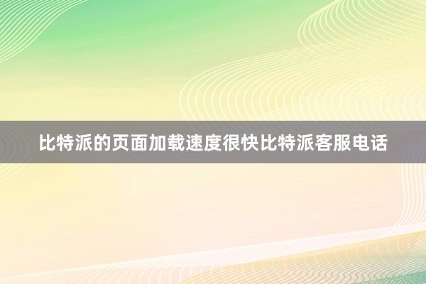 比特派的页面加载速度很快比特派客服电话