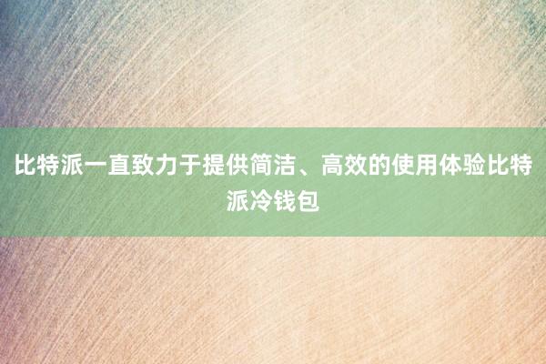 比特派一直致力于提供简洁、高效的使用体验比特派冷钱包